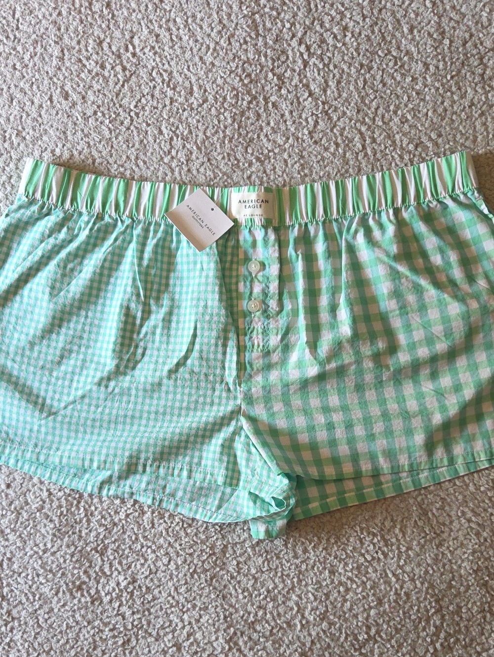 NWT AE Plaid Cotton Elastic Waistband Women's Micro Boxer Shorts in Green
